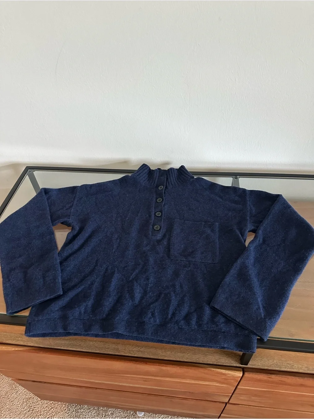 Everlane The ReCashmere Wool Button Mockneck in Navy